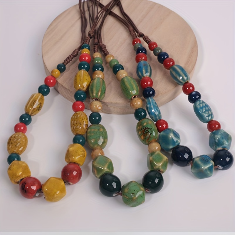 Women's Handmade Bohemian Ceramic Bead Necklace